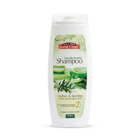 Saeed Ghani Tea Tree & Aloe Vera Shampoo 200ml product visual for Wali Cosmetics Traders